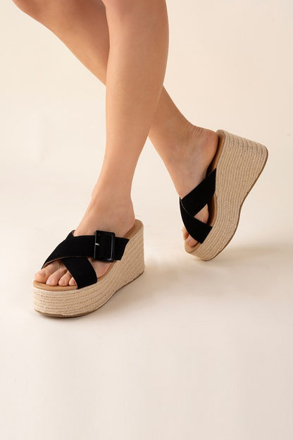 Espadrille Platform Slides BLACK