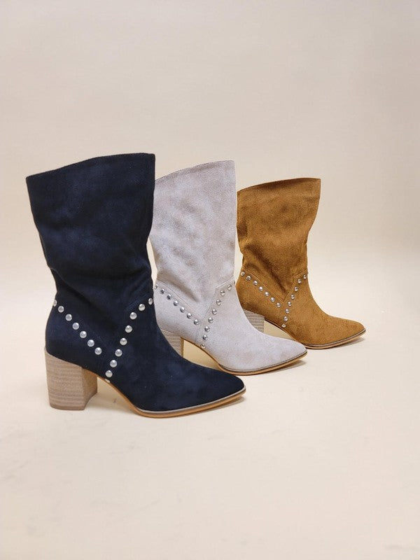 Midi Suede Booties with Studs