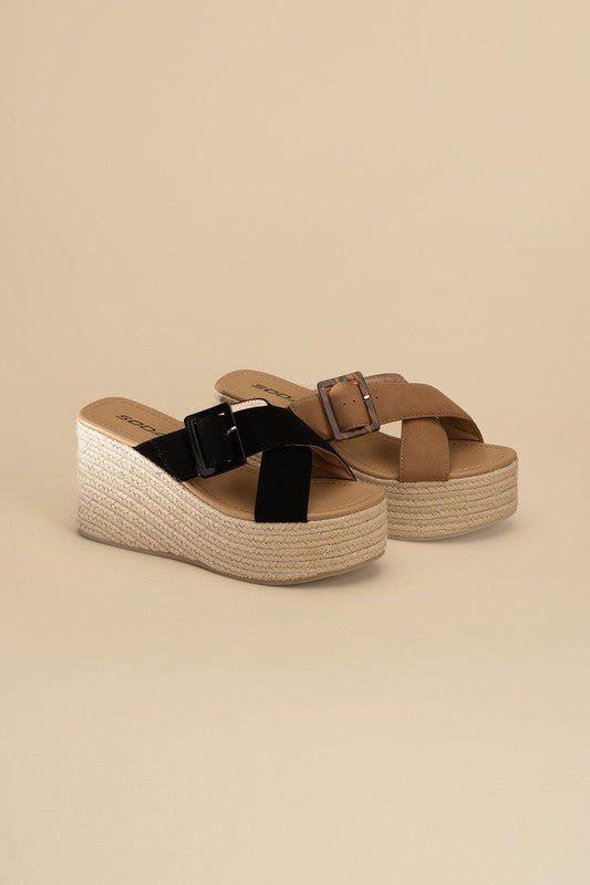 Espadrille Platform Slides BLACK & TAN