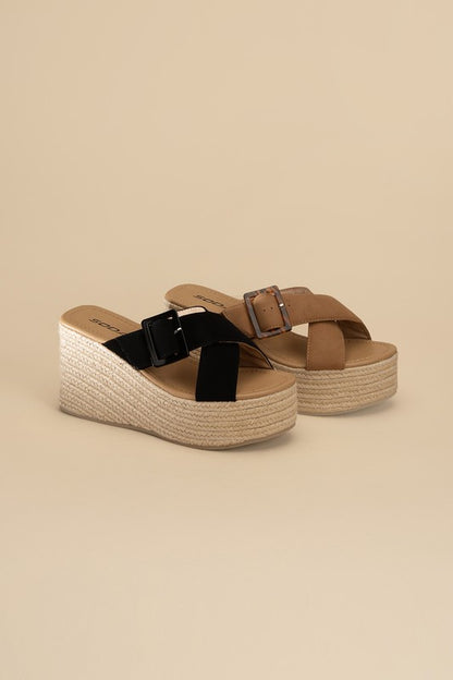 Espadrille Platform Slides BLACK & TAN