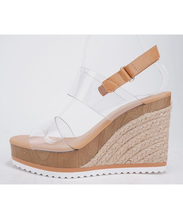 OPEN TOE CLEAR PVC SLINGBACK CASUAL WEDGES