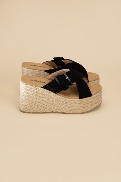 Espadrille Platform Slides BLACK