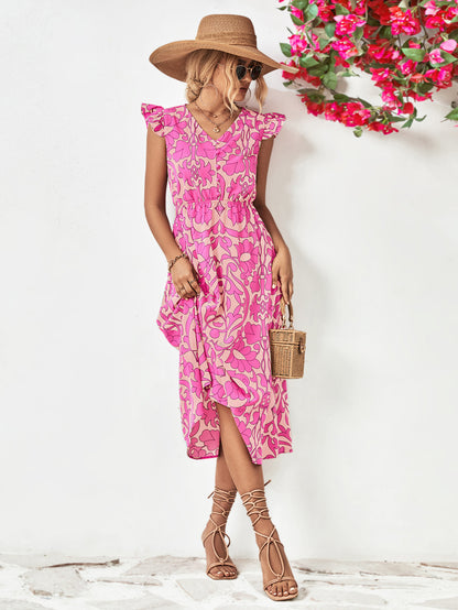 Floral V-Neck Cap Sleeve Dress Media 11 of 12