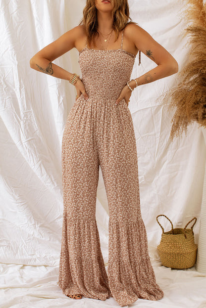 Floral Spaghetti Strap Smocked Wide Leg Jumpsuit Success