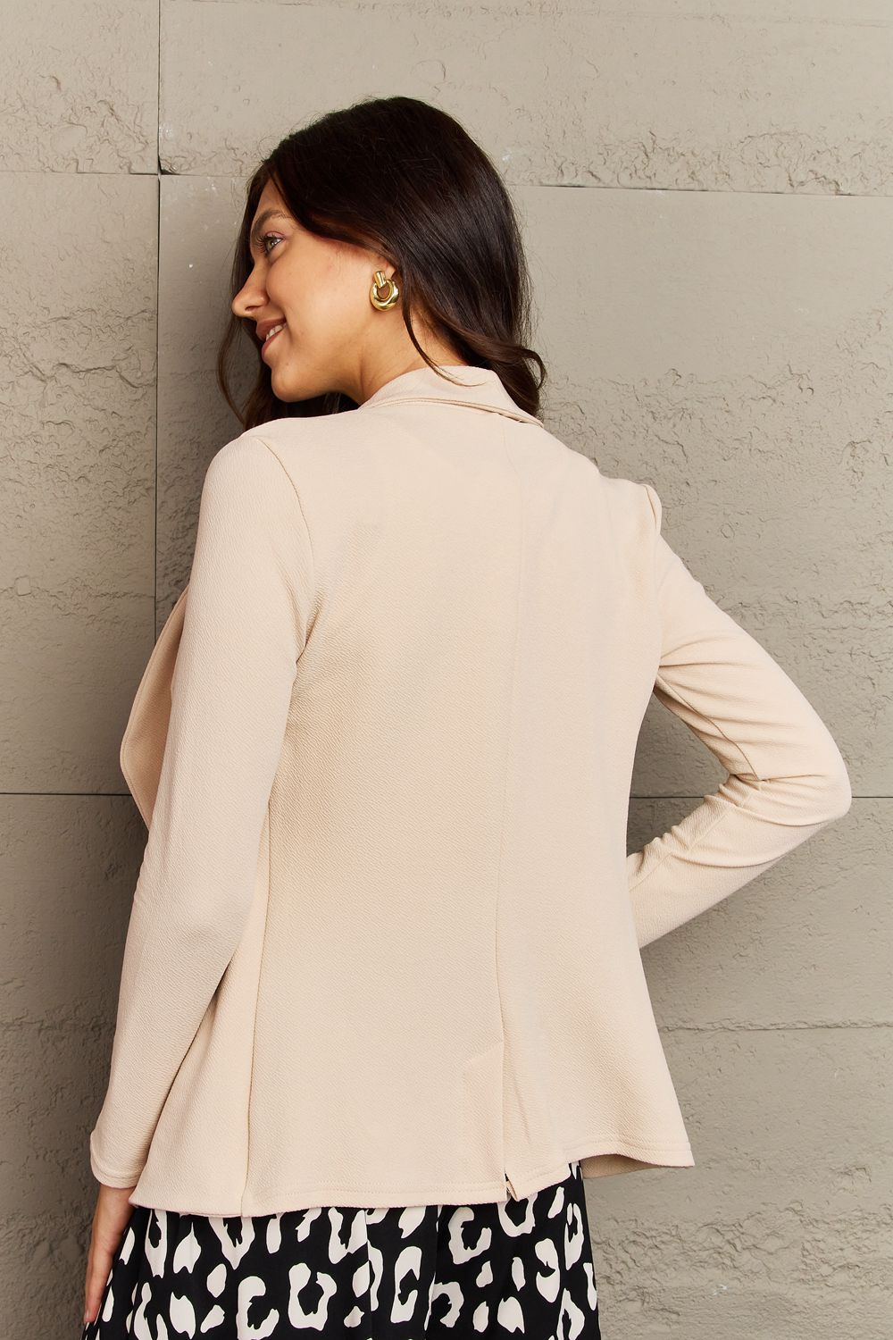 Long Sleeve Lapel Collar Jacket Cream