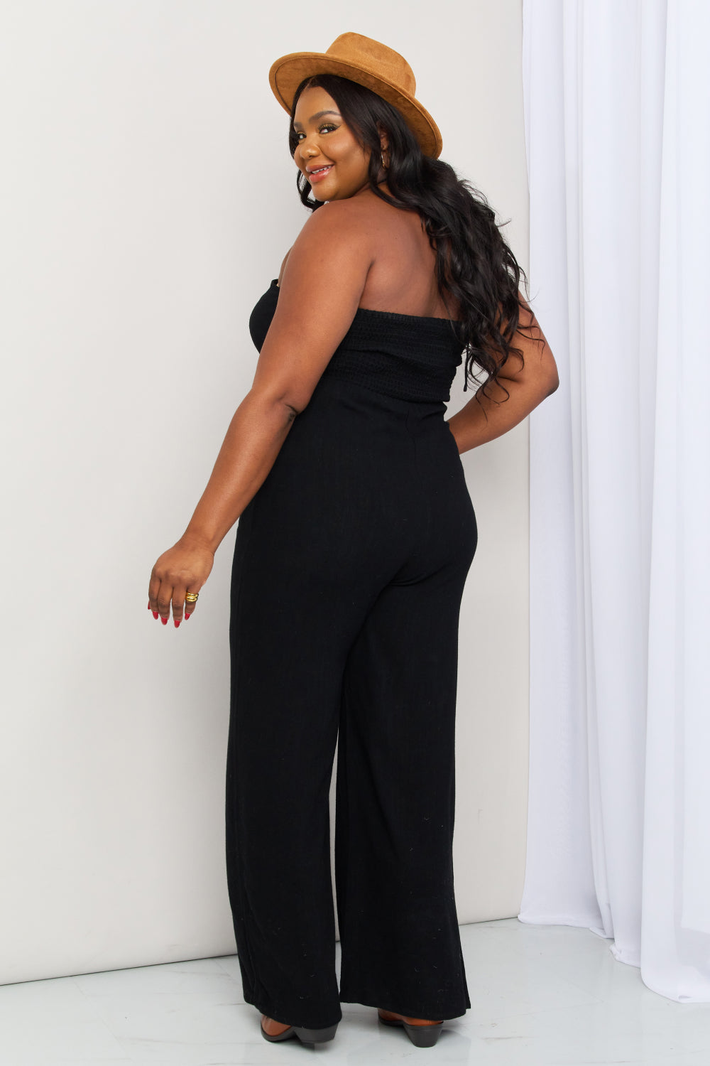 White Birch Halter Neck Wide Leg Jumpsuit with Pockets