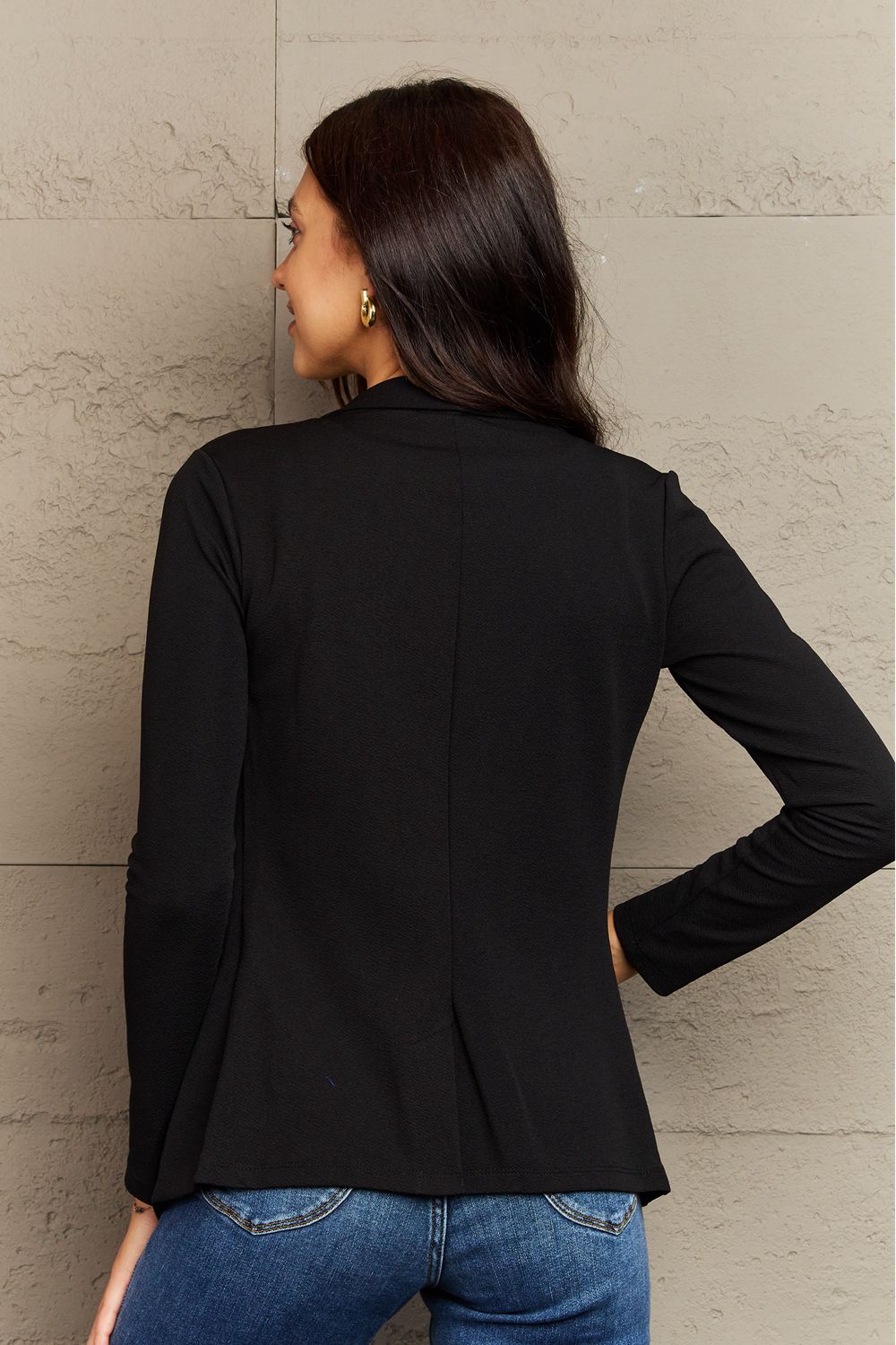 Long Sleeve Lapel Collar Jacket Black