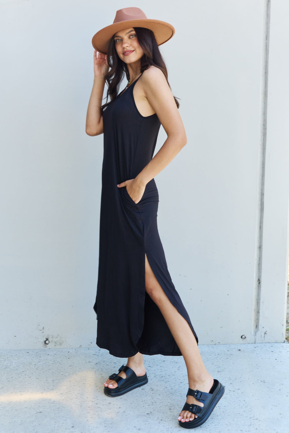 Cami Side Slit Maxi Dress in Black