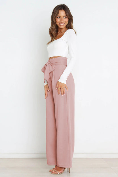 Tie Front Paperbag Wide Leg Pants